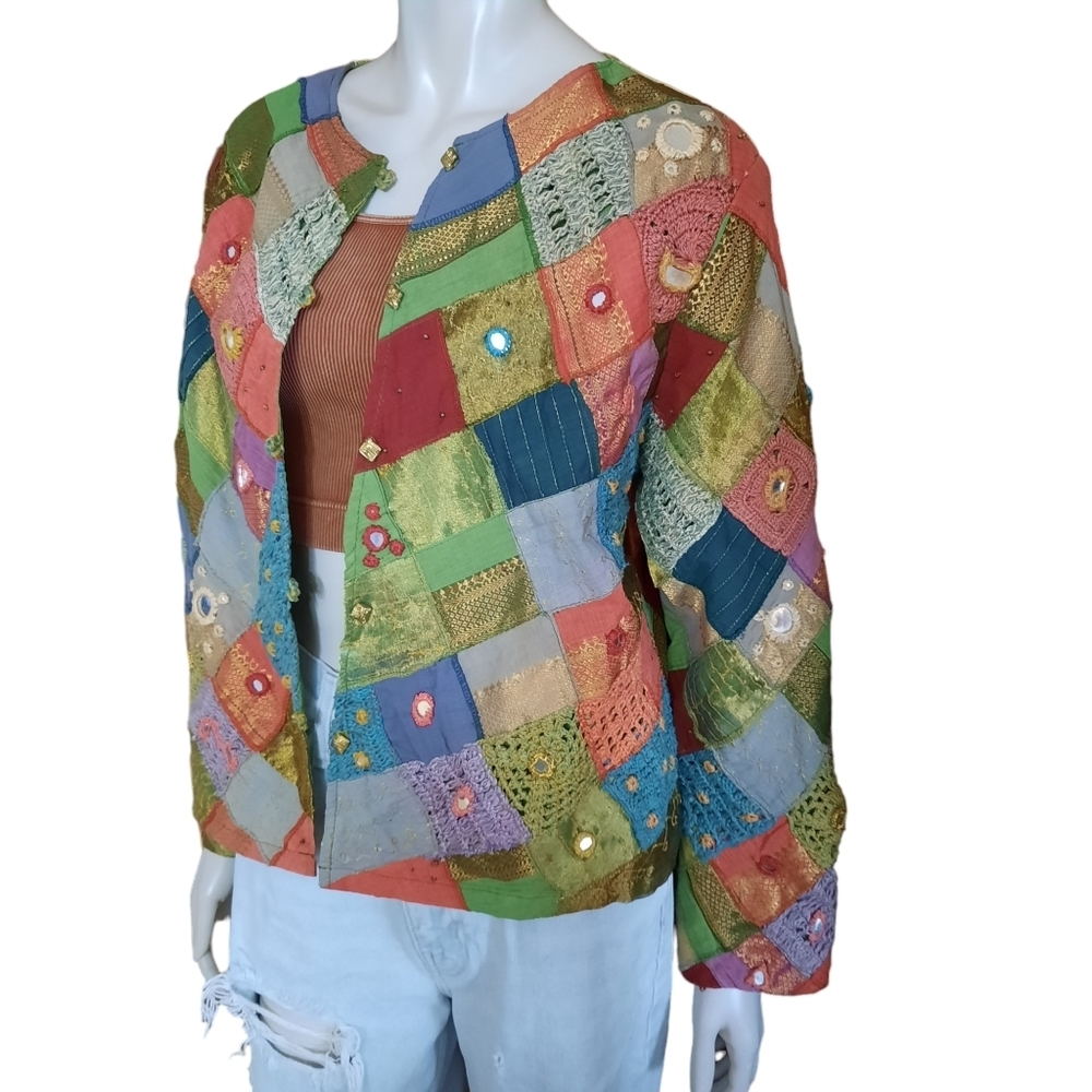 Patchwork Jacket Blazer Size Large Boho Hippie Ar… - image 5